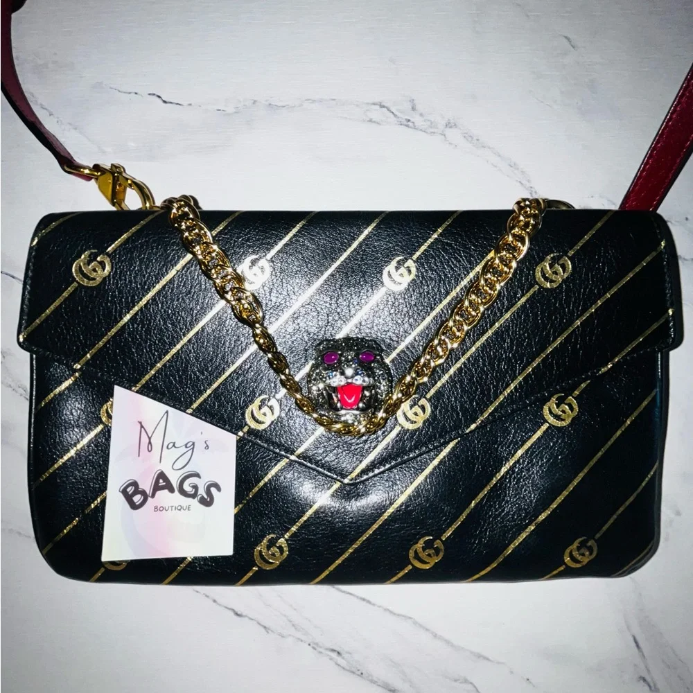 Gucci: Double-Sided GG Monogram Marmont Tiger Crossbody Handbag - Picture 3 of 16